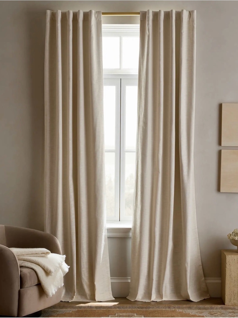Quince Textured Cotton Room Darkening Curtain Panel in Ivory